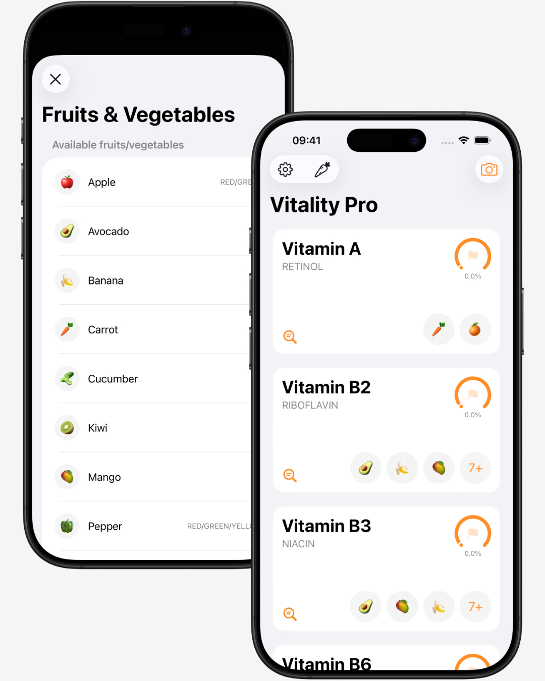 Two screenshots of Vitality Pro.
